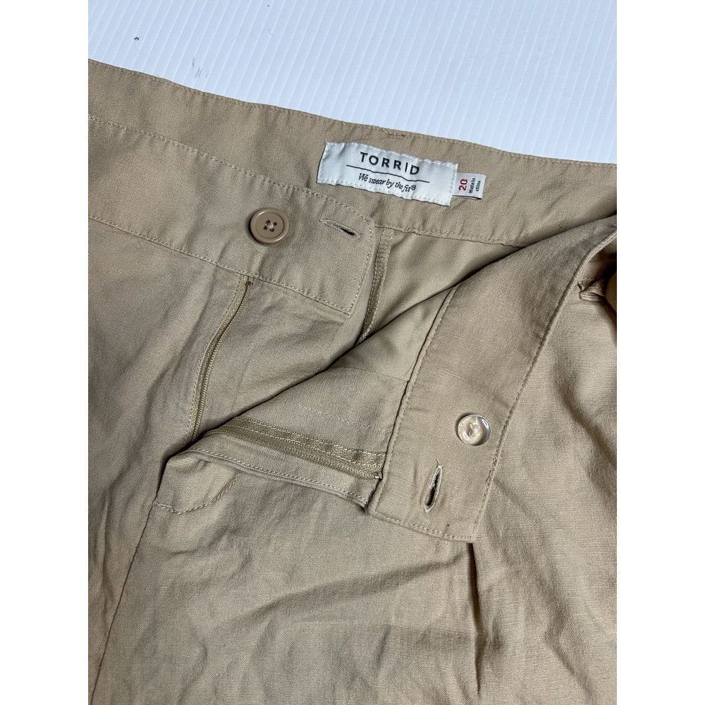 Torrid Womens Plus Size 20 Khaki Linen Blend High Rise Tie Front Pockets‎ Shorts
